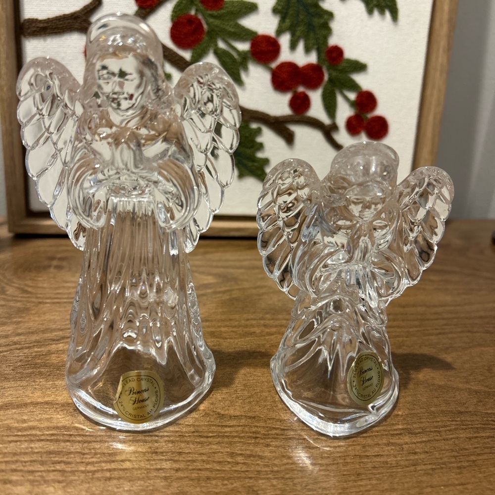 Princess House Crystal Angel Figurines Set of 2 24% Lead Crystal Germany